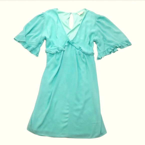 1.4.3. Story Ruffle Flutter Mini Dress Robins Egg Blue Teal Mini Dress Sz S - Picture 1 of 6